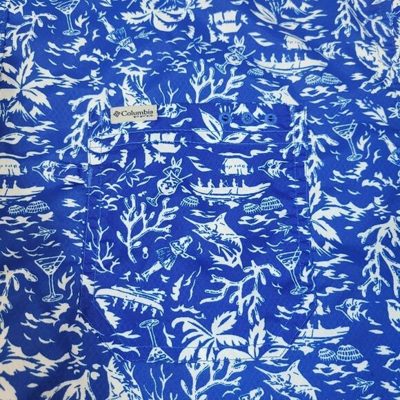 Columbia PFG Super Slack Tide Camp Mens Fishing Shirt Size 2XL Blue Tropical - Picture 6 of 15